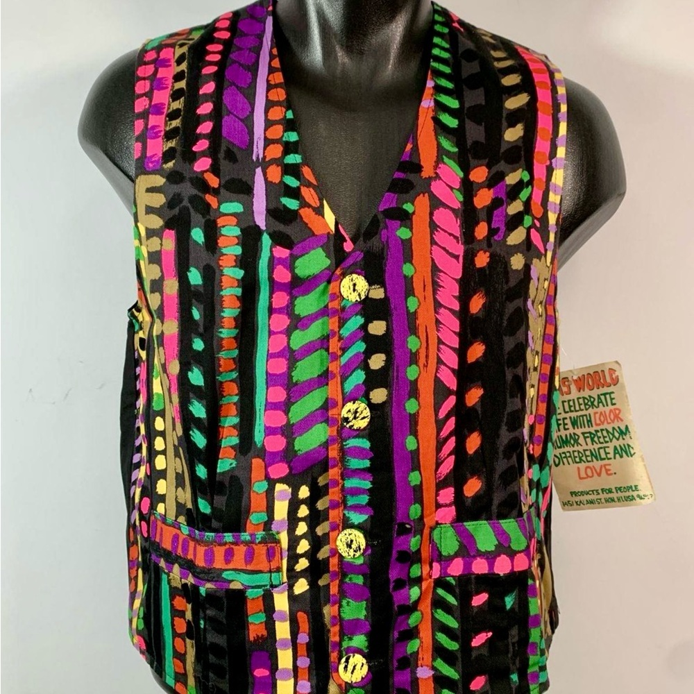Vintage *NWTs*  Jams World Vest Colorful Art  *Men’s Sz Small Fits A *Med Woman!